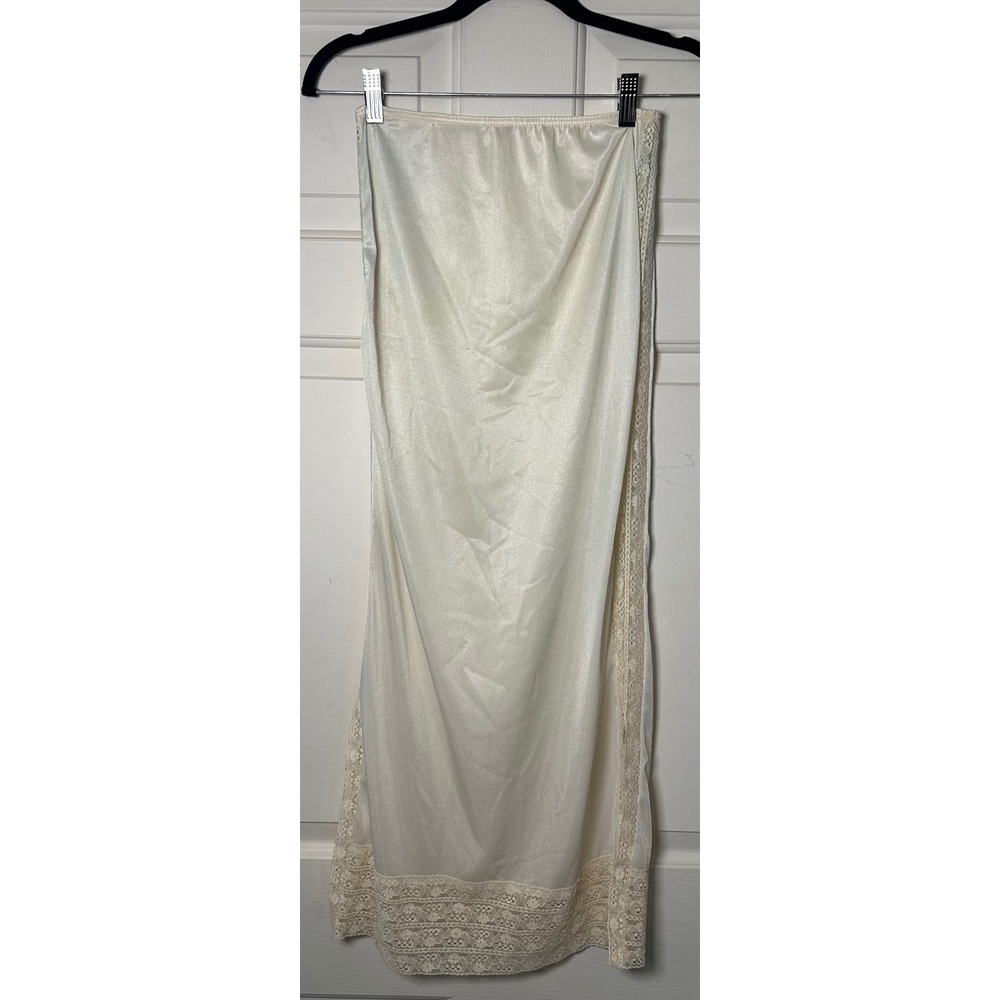 Vintage Movie Star Lace Trim Maxi Slip‎ Skirt Ivory Small